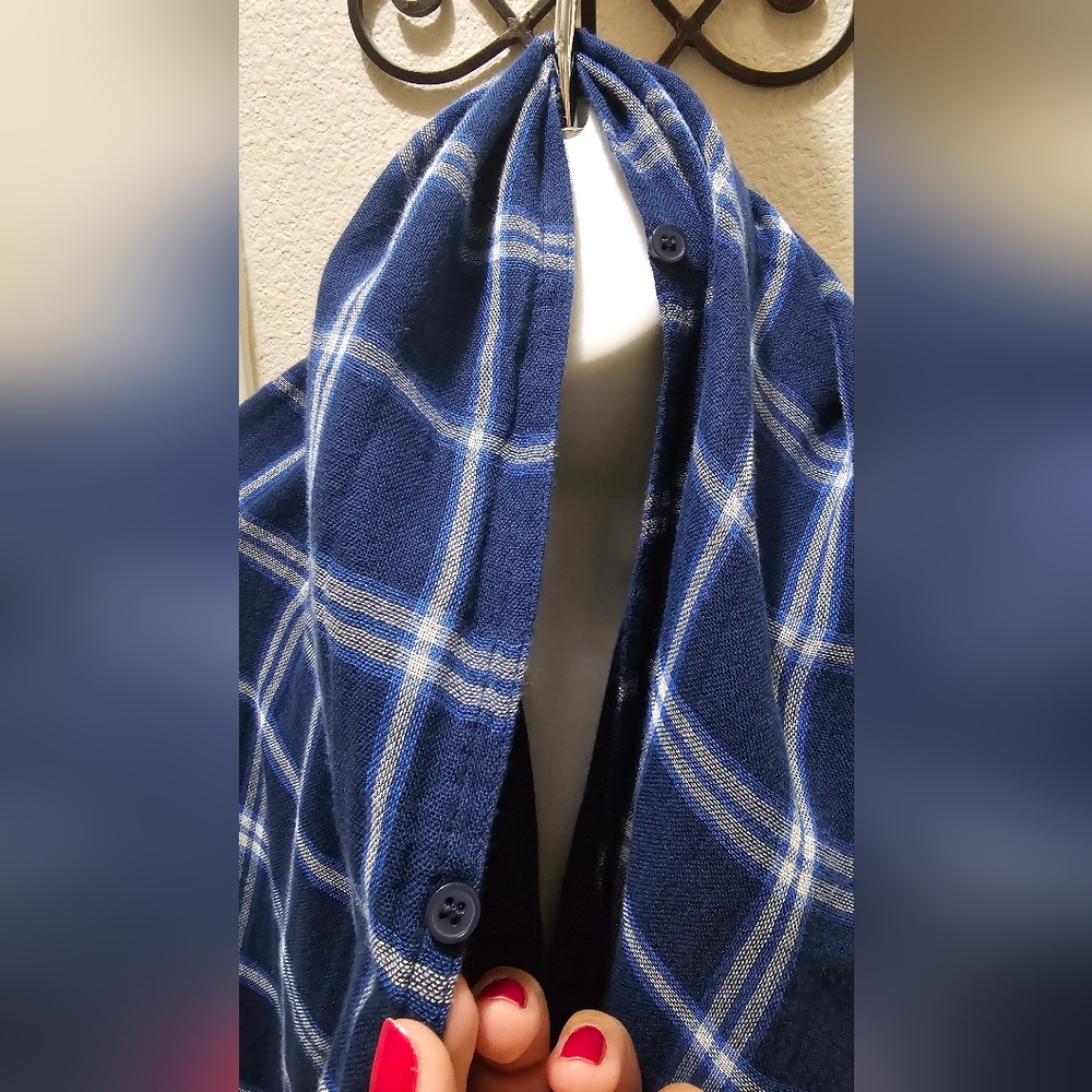 Pashmina Lightweight Cotton Wrap Shawl Royal Blue Plaid With Fringe EUC - Picture 8 of 8
